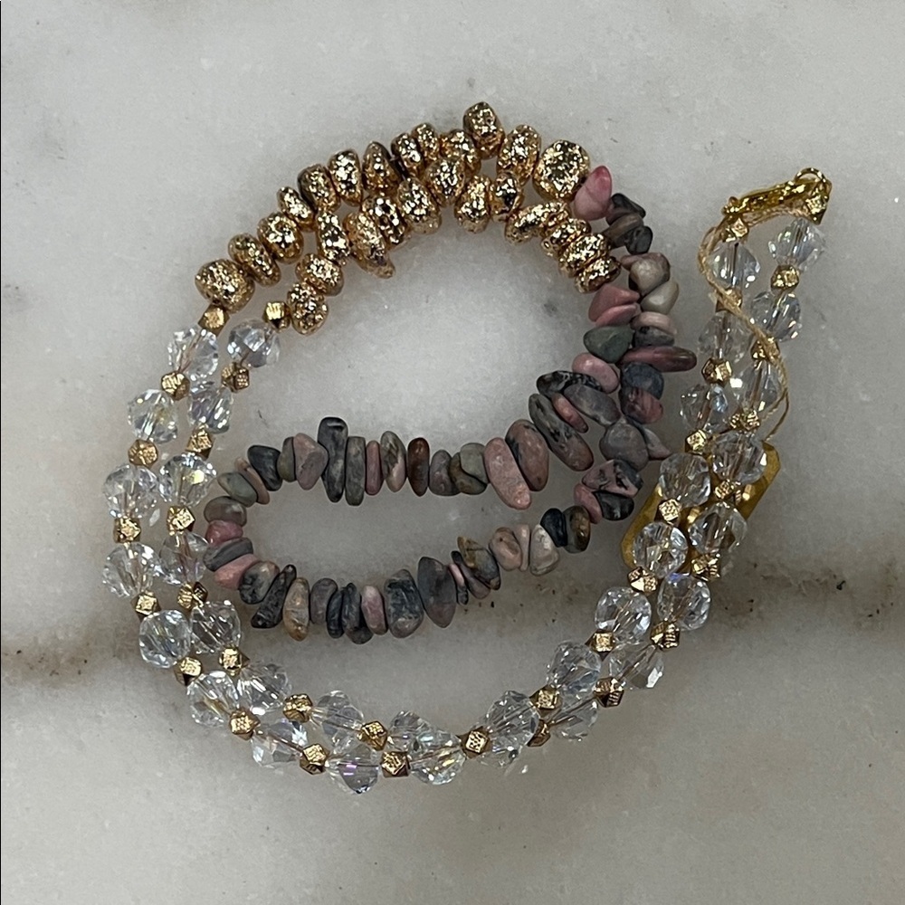 26” Elegant Gold and Pink Beaded Necklace